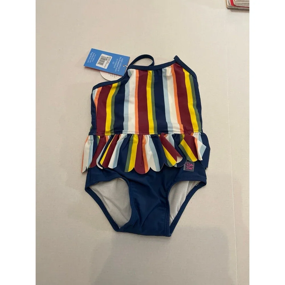 RuffleButts Sunset Stripe Scallop Peplum One Piece Size 18-24M New With Tag